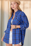 Lori Puff Sleeve Solid Blouse in Royal Blue
