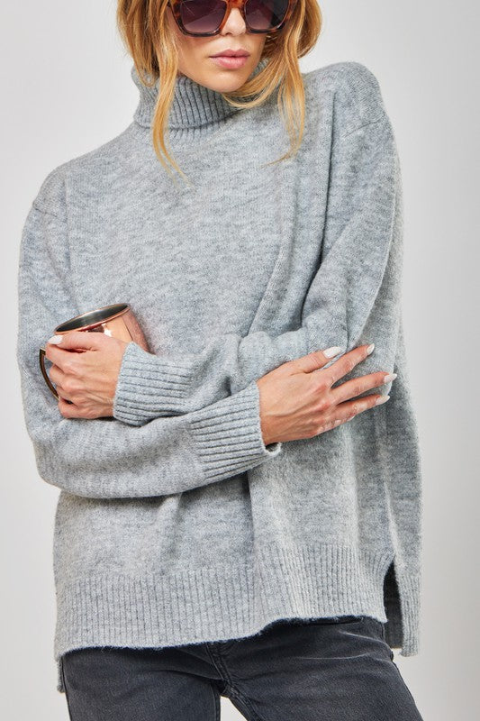 Fiona Soft Turtle Neck Knit Sweater in Grey or Olive