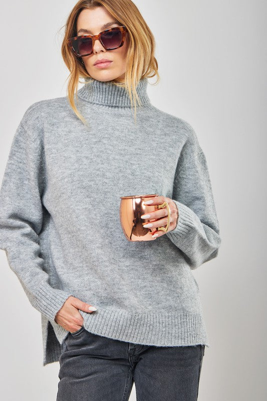 Fiona Soft Turtle Neck Knit Sweater in Grey or Olivej
