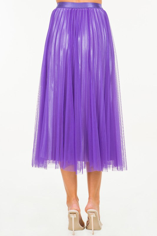Reversible Satin Pleated Tulle Skirt in Violet