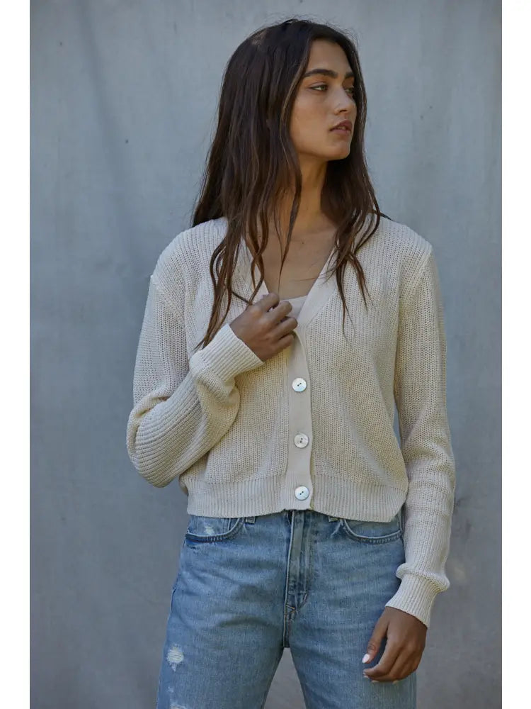 By Together's Tori Knit Cotton Cardigan in Cream