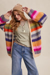 Evelyn Rainbow Crochet Open Cardigan in Cream Multi