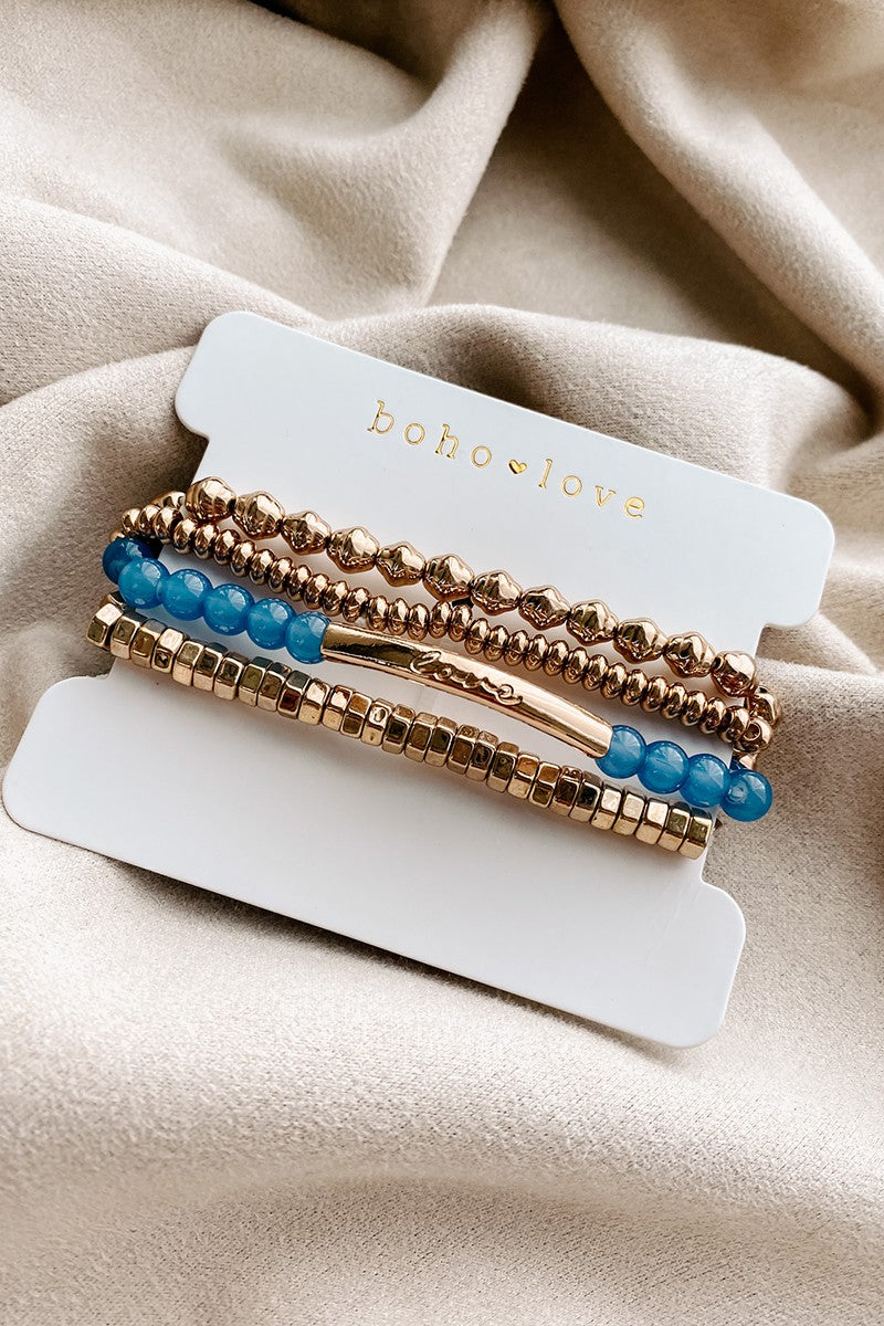 4 Piece Blue & Gold Bracelet Set