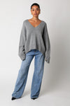 Elsie V-Neck Sweater in Heather Grey by Olivaceous