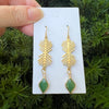 Gold Vine Green Gem Metal Stone Earrings