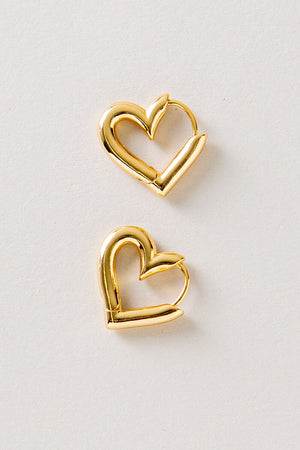 14k Gold Dipped Asymmetrical Heart Hoop Earrings