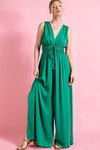 Kylie Ribbed Short Sleeve Wide Leg Jumpsuit in Green