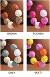Raffia Ball Hoop Earrings In Various Color Choices