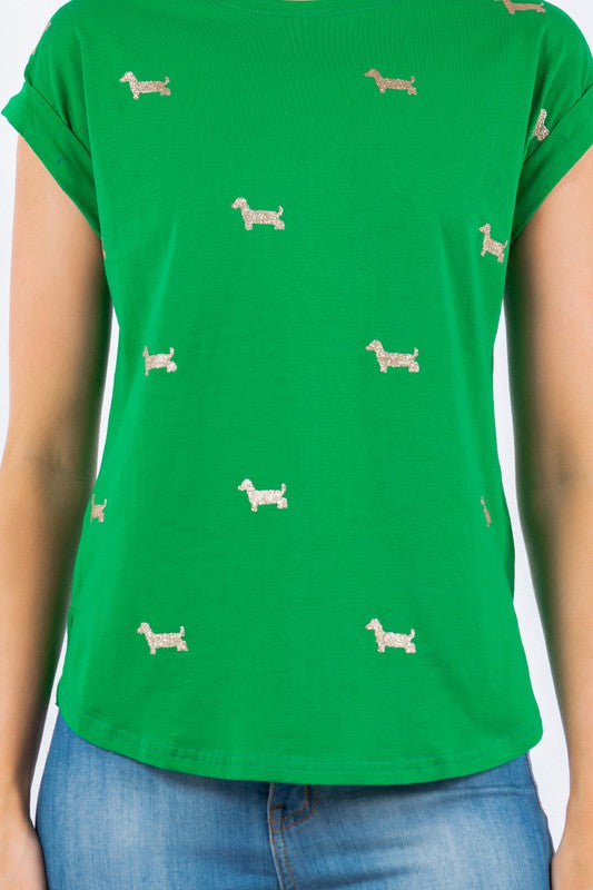 Lil' Dog Print T-shirt in Green