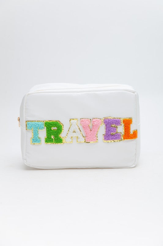 Large Travel Makeup Pouch in White