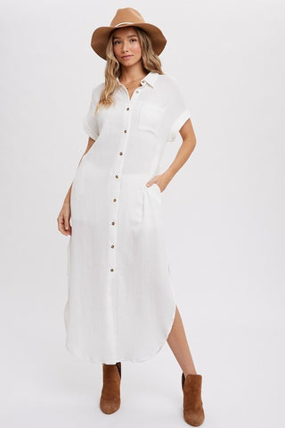Ruffle Detail Long Sleeve Dress With Pockets