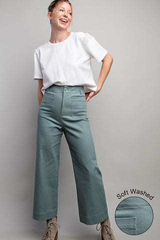 Paula Soft Washed Wide Leg Pant in Olive Sizes Small-2X