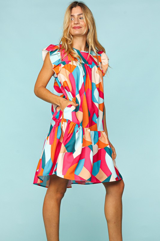 Tressa Brilliant Color Tiered ad Ruffle Dress