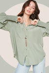 Miranda Button Down Shirts With Balloon Sleeves in Sage