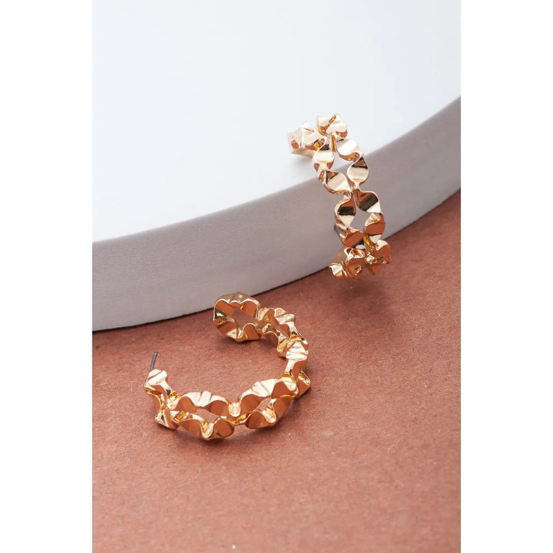Double Row Hammered Hoop Gold Earrings