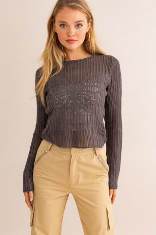 Kylene Knit V Neck Hollow Sweater in Yellow