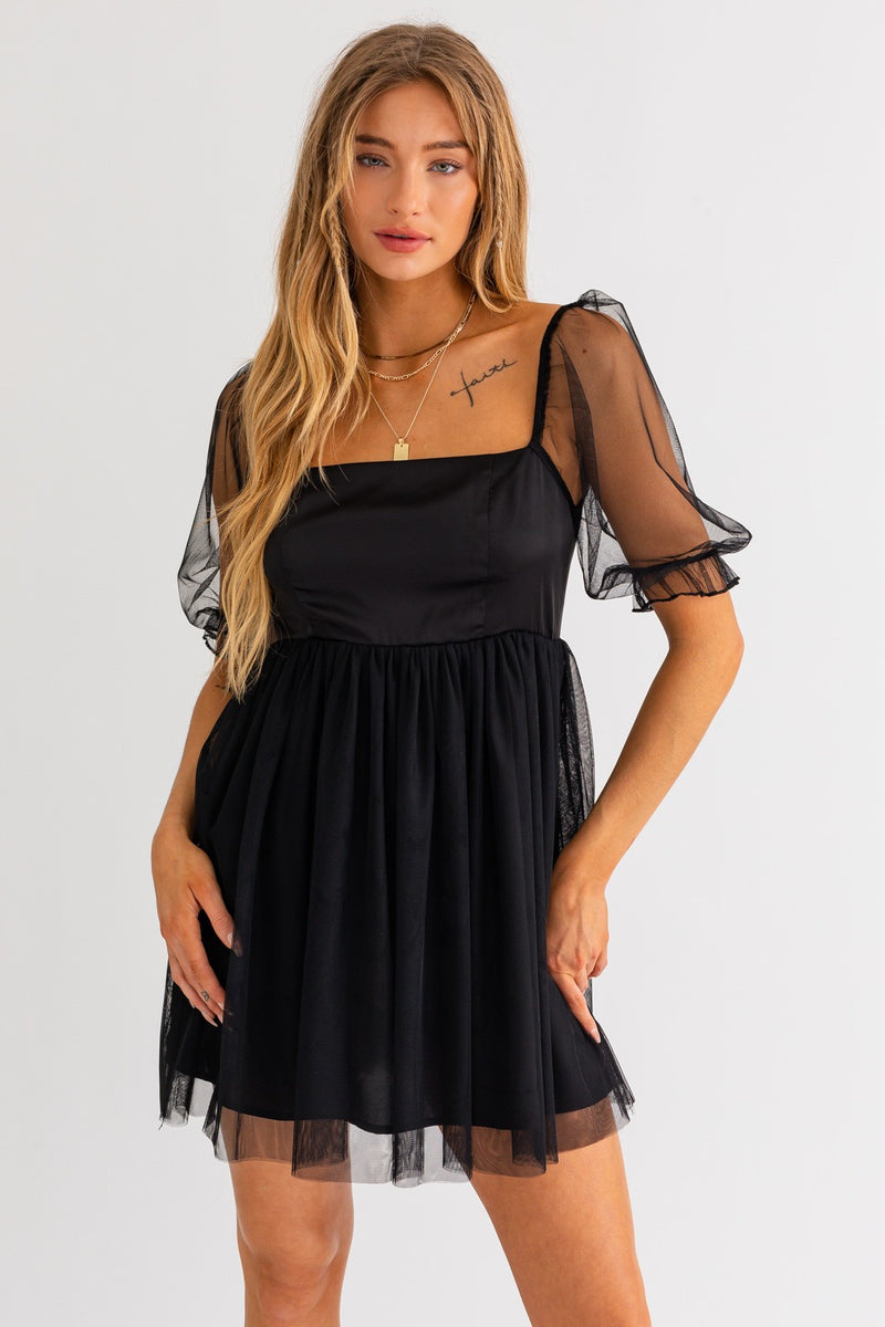 short black tulle dress Black tulle babydoll dress XS