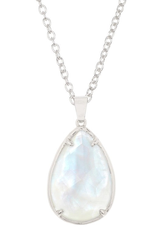 Mother of Pearl Teardrop Pendant on Sterling Silver Necklace