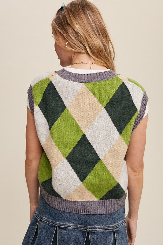 Freya Argyle Sweater Vest in Green