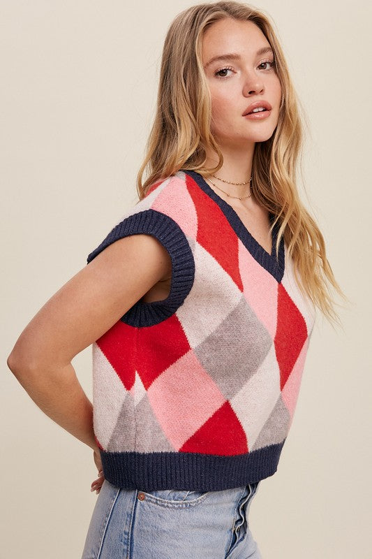 V-Neck Argyle Sweater