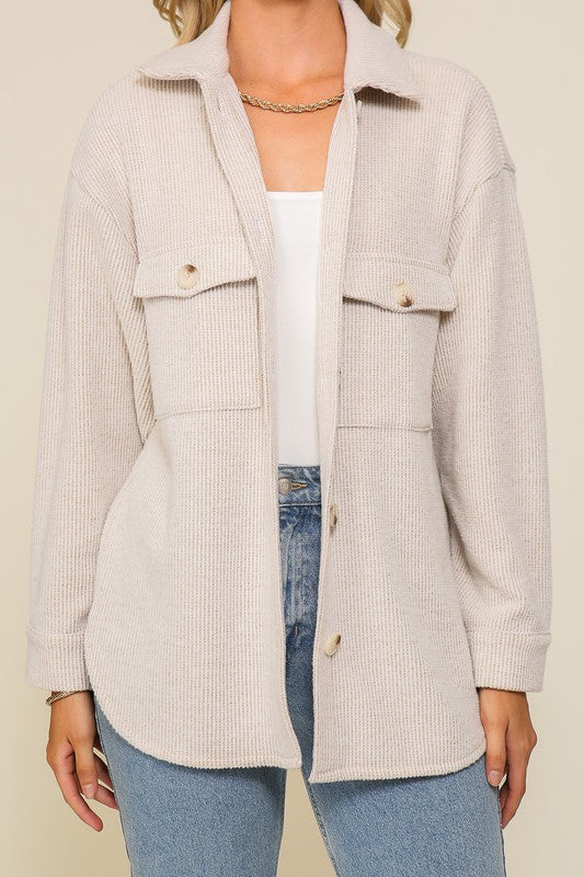 Audrey Button Down Shacket in Oatmeal