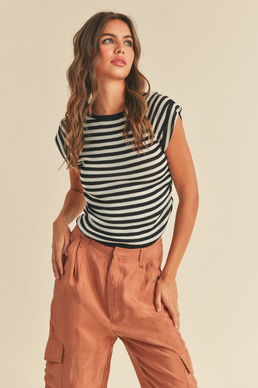 Cameron Striped Knit Top by Miou Muse