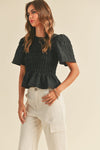 Bethany Textured Fabric Top in Black by Miou Muse