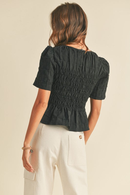 Bethany Textured Fabric Top in Black by Miou Muse