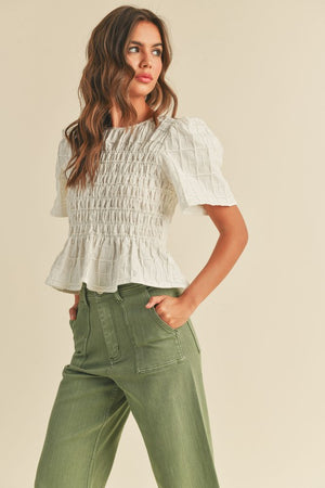 Bethany Textured Fabric Top in White by Miou Muse