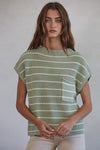 Kendra Striped Sleeve Plain Knit Pullover