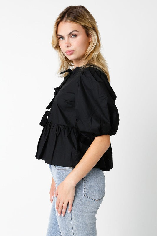 Alice Bow Front Top in Black by Olivaceous