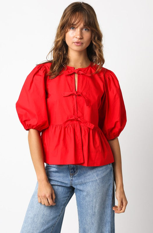 Alice Bow Front Top in Red by Olivaceous