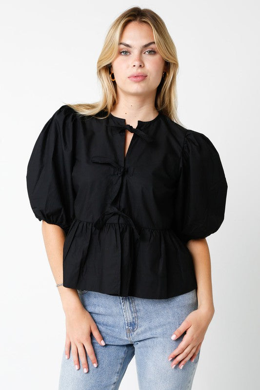 Alice Bow Front Top in Black by Olivaceous