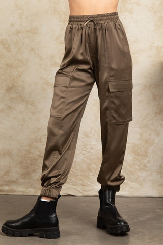 Linen Cargo Drawstring Jogger Pants in Multiple Color Choices