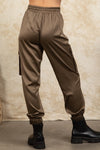 Emma Satin Cargo Joggers in Olive