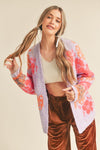 Mallory Oversized Fuzzy Floral Cardigan in Lavender Pink