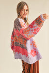 Mallory Oversized Fuzzy Floral Cardigan in Lavender Pink