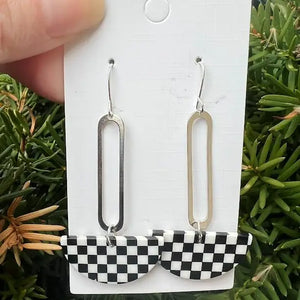 Checkered Swing Acrylic Statement Earrings