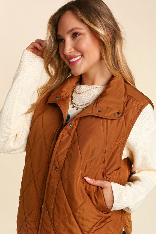 Irene Quilted Lightweight Puffer Vest in Camel