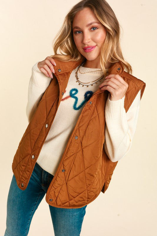 Irene Quilted Lightweight Puffer Vest in Camel