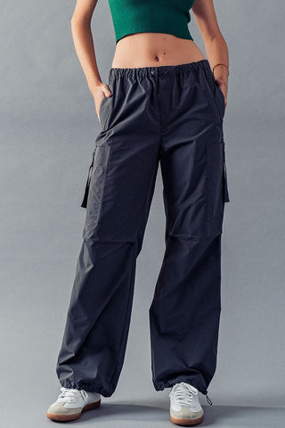 Mindy Washed Woven Suspender Style Jumpsuit in Indigo
