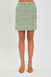 High Rise Mid Length Cargo Skirt in Olive by Risen