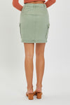 High Rise Mid Length Cargo Skirt in Olive by Risen