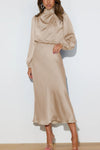Fiona Flutter Sleeve Smocked Midi Dress in Mocha