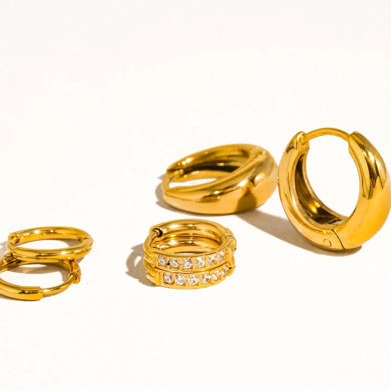 Rayon 18K Gold Non-Tarnish Glam Hoop Earring Set of 3