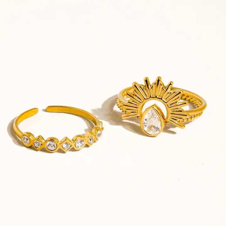 Francoise 18K Gold Non-Tarnish Sun Stone CZ Layered Ring