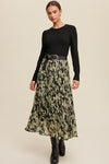 Heidi Leaf Print Pleated Chiffon Skirt