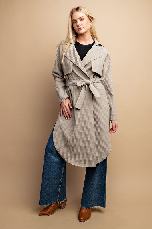 Rosemary Textured Belted Trench Coat With Pockets