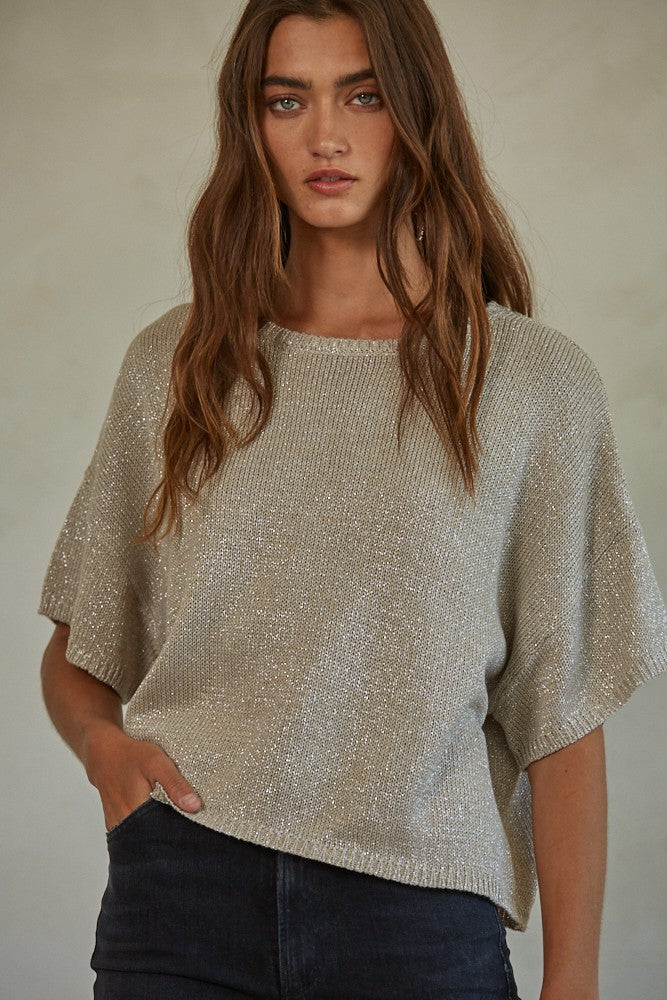 Isadora Knit Short Sleeve Lurex Top by By Together