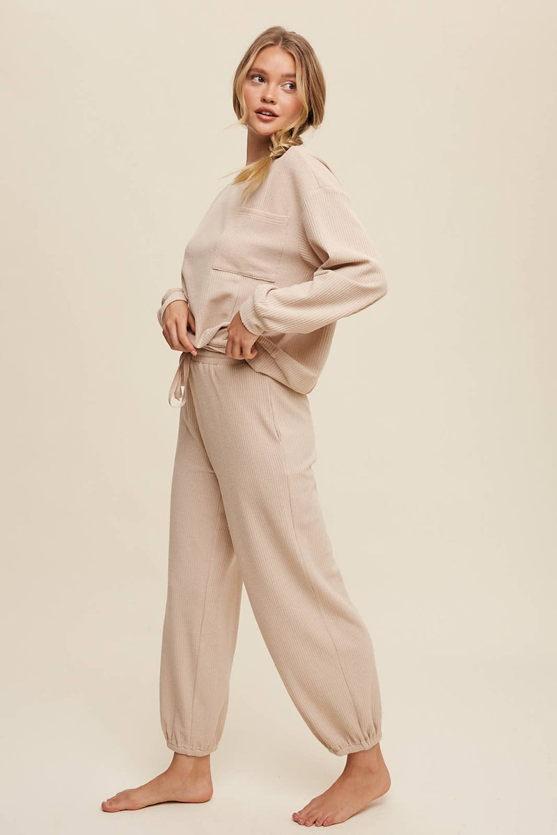 Waffle Knit Long Sleeve Lounge Set